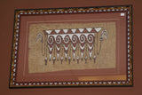 Rare Tapa Bark Cloth (Kapa in Hawaii), from Lake Sentani, Irian Jaya, Papua New Guinea. Hand painted by a Tribal Artist with natural pigments: Spiritual Stylized Warrior Weapons, Snakes, Crocodiles, Gecko Motifs & waves 30 1/2" x 20" (no 9)