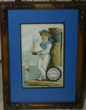 EPHEMERA AMERICANA WHIMSICAL ART: 1800's FRAMED ANTIQUE VICTORIAN ADVERTISING TRADE CARD: CLARK'S COTTON SAILOR BOY AND BOAT (DFPO1J)MARITIME DÉCOR COLLECTOR COLLECTIBLE WALL DÉCOR UNIQUE BOY’S ROOM
