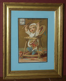 EPHEMERA AMERICANA WHIMSICAL ART: 1800's FRAMED ANTIQUE VICTORIAN ADVERTISING TRADE CARD: MILK-MAID BRAND DRUMMER BOY (DFPO1V) HAND PAINTED VINTAGE FRAME BABY ROOM DESIGNER COLLECTOR COLLECTIBLE WALL DÉCOR