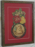 RARE EPHEMERA AMERICANA ANTIQUE WHIMSICAL ART, FRAMED ORIGINAL 1880 LARGE VICTORIAN TRADE CARD AD EPHEMERA SUPERB DIE-CUT, ITEM DFPO2Y, HAND PAINTED DETAILED FRAME, 2 RED MATS 15" x 12 1/2” DESIGNER COLLECTOR PRECIOUS COLLECTIBLE