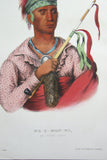 1848 Original Hand colored lithograph of NE-O-MON-NI, AN IOWAY CHIEF, plate 82, from the octavo edition of McKenney & Hall’s History of the Indian Tribes of North America (NEOMONNI)