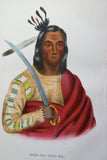 1848 Original Hand colored lithograph of MON-KA-USH-KA, plate 77, A SIOUX CHIEF, from the octavo edition of McKenney & Hall’s History of the Indian Tribes of North America (MONKAUSHKA)