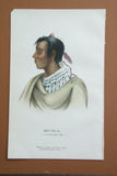 1858 Original Hand colored lithograph of  Me-te-a (Metea), a Pottawatimie chief, from the octavo edition of McKenney & Hall’s History of the Indian Tribes of North America