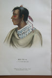 1858 Original Hand colored lithograph of  Me-te-a (Metea), a Pottawatimie chief, from the octavo edition of McKenney & Hall’s History of the Indian Tribes of North America