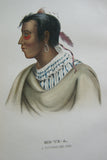 1858 Original Hand colored lithograph of  Me-te-a (Metea), a Pottawatimie chief, from the octavo edition of McKenney & Hall’s History of the Indian Tribes of North America