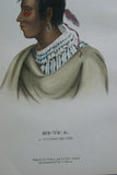 1858 Original Hand colored lithograph of  Me-te-a (Metea), a Pottawatimie chief, from the octavo edition of McKenney & Hall’s History of the Indian Tribes of North America