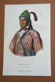 1865 Original Hand colored lithograph of  Me-na-wa (Menawa), a Creek Warrior from the Royal octavo edition of McKenney & Hall’s History of the Indian Tribes of North America