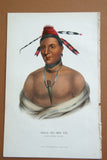 1848 Original Hand colored lithograph of  Mar-ko-me-te (Markomete), a Memonite brave from the first octavo edition of McKenney & Hall’s History of the Indian Tribes of North America