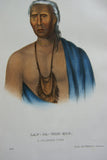 1848 Original Hand colored lithograph of LAP-PA-WIN-SOE (LAPPAWINSOE), plate 71, A DELAWARE CHIEF, from the octavo edition of McKenney & Hall’s History of the Indian Tribes of North America