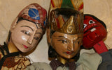 Choice between 3 Old Javanese Theater Hand Carved Hand Painted Wooden Wayang Golek, Collector Puppet Dolls, King Rama, Courtesan or Prankster, or all. Yogyakarta, late 1900’s, Indonesia.