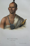 1848 Original Hand colored lithograph of KAI-POL-E-QUA, (KAIPOLEQUA) plate 13, A SAUKIE BRAVE, from the octavo edition of McKenney & Hall’s History of the Indian Tribes of North America