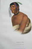 1848 Original Hand colored lithograph of JACK-O-PA (JACKOPA), a CHIPPEWA CHIEF, from the first octavo edition of McKenney & Hall’s History of the Indian Tribes of North America