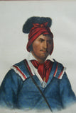 1855 Original Hand colored lithograph of FOKE-LUSTE-HAJO, A SEMINOLE CHIEF , from the octavo edition of McKenney & Hall’s History of the Indian Tribes of North America