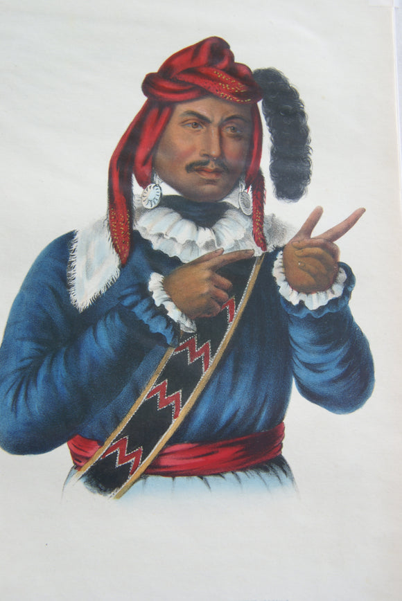 1848 Original Hand colored lithograph of ITCHO-TUSTENNUGGEE (ITCHOTUSTENNUGGEE), from the first octavo edition of McKenney & Hall’s History of the Indian Tribes of North America