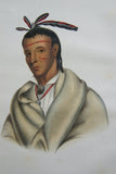 1865 Original Hand colored lithograph of  A-MIS-QUAM, A WINNEBAGO BRAVE, from the Royal octavo edition of McKenney & Hall’s History of the Indian Tribes of North America