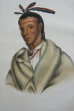 1865 Original Hand colored lithograph of  A-MIS-QUAM, A WINNEBAGO BRAVE, from the Royal octavo edition of McKenney & Hall’s History of the Indian Tribes of North America