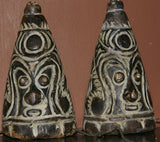 VERY RARE UNIQUE TERRACOTTA FEMALE BREASTS WITH FACES, ONCE PART OF AN ELABORATE CEREMONIAL TUMBUAN DANCE COSTUME WORN BY MEN TO IMPERSONATE WOMEN, SAWOS TRIBE, MIDDLE SEPIK RIVER, PAPUA NEW GUINEA, COLLECTED LATE 1900’S ON THE PREMISES