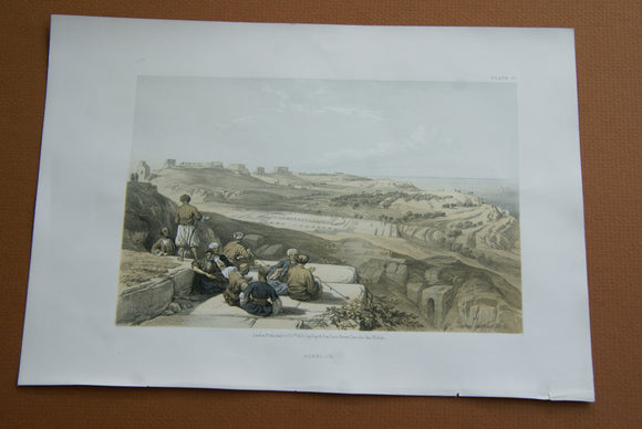 David Robert Authentic First Quarto Edition Duo-Toned Tinted Lithograph Published in 1855 London, Middle East Architecture: Plate 57, Askelon, Israel