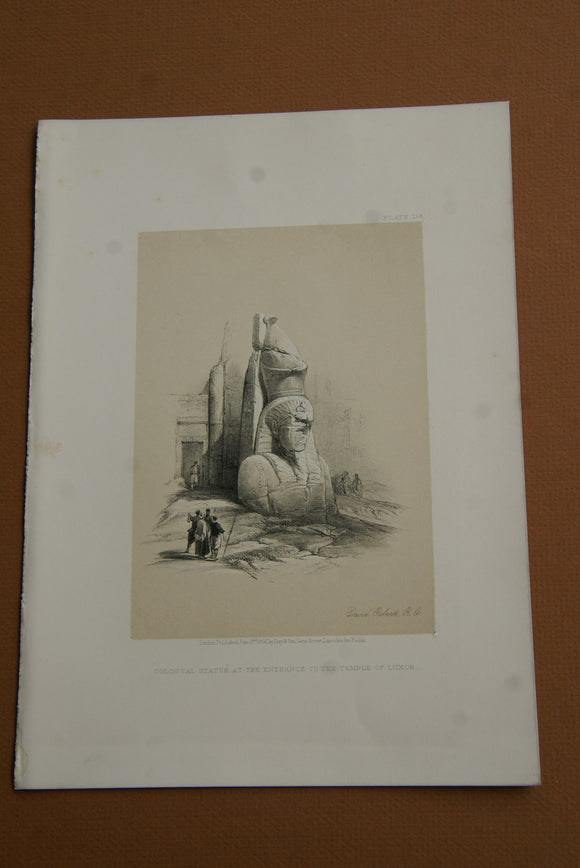 David Robert Authentic Quarto Edition Duo-Toned Tinted Lithograph Published in 1856 London, Middle East Architecture: Plate 158, Colossal Statue, Entrance to Luxor Temple