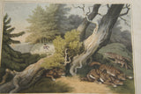 VERY RARE COLLECTOR ILLUSTRATION (1813) HAND COLORED QUARTO AQUATINT ENGRAVING FROM HOWITT & CAPTAIN WILLIAMSON’S AMERICAN ANECDOTE, WOLVES & BOY, FROM FOREIGN FIELD SPORTS, FISHERIES ETC… BY CAPTAIN WILLIAMSON.