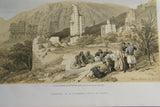 David Robert Authentic First Quarto Edition Duo-Toned Tinted Lithograph Published in 1855 London, Middle East Architecture: Plate 100, Remains of a Triumphal Arch at Petra, Jordan