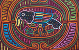 Kuna Indian Folk Art Mola Blouse Panel from San Blas Island, Panama. Museum Quality Hand stitched Reverse Applique: Colorful Detailed  of Parrot & flower  16" x 11.5” (1A)