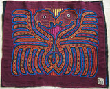 Kuna Indian Folk Art Mola Blouse Panel  from San Blas Island, Panama. Museum Quality Hand stitched Reverse Applique: Colorful  Abstract, Detailed : Cock Fight 15,5” X 13,25” (92A)