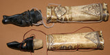 Timor Ethnic Authentic Tribal Lime Container ( used during Betel Habit), Vintage Hand Carved Buffalo Bone receptacles: Choice between 2 pieces with Scrimshaw motifs, 1 with hand Carved Wood Frog stopper and the other with Bird Lid. BN28A & B