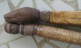 CHOICE BETWEEN 2 old Timor Ethnic Authentic Tribal Lime Containers (used during Betel Habit): Hand Carved Buffalo Bone receptacles with hand etched Scrimshaw motifs, Hand Carved Wood Lids, with Crocodile or Ancestor motifs: BN32A & BN32B