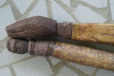 CHOICE BETWEEN 2 old Timor Ethnic Authentic Tribal Lime Containers (used during Betel Habit): Hand Carved Buffalo Bone receptacles with hand etched Scrimshaw motifs, Hand Carved Wood Lids, with Crocodile or Ancestor motifs: BN32A & BN32B