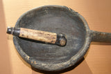 ANTIQUE 1800’s PRIMITIVE WOOD DISH WITH HANDLE IN THE SHAPE OF A BIRD’S HEAD: INCLUDED IS A BUFFALO BONE & WOOD POUNDER,  BOTH COLLECTED FROM A SHAMAN IN LOMBOK ISLAND, INDONESIA, 30 YEARS AGO, USED FOR BETEL HABIT & POTIONS.