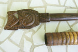 MELANESIA MASSIM TROBRIANDS ISLAND (BETEL LIME) UNIQUE WOOD CONTAINER SET (WITH DELICATELY HAND CARVED POUNDER), PATINA ON UNIQUE FUNNY & INTERESTING UMBRELLA RECEPTACLE WHICH COMES WITH A NICELY HAND CARVED MORE RECENT POUNDER. No BP6