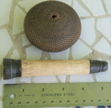 Older Ethnic one of a kind Basket with Incredible Minute Weave, a hand woven betel nut storage Container, including a Sirih Bone & wood Pounder, a Pestle called Pelacok, used to crush the betel nut, from Lombok, Lesser Sunda Islands, Indonesia