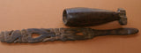 RARE ANTIQUE MELANESIA MASSIM TROBRIANDS ISLAND (BETEL LIME) UNIQUE WOOD CONTAINER SET (WITH DELICATELY HAND CARVED SPATULA), GREAT PATINA ON CONTAINER (EARLY 1900’S), SPATULA IS MORE RECENT. No BP5