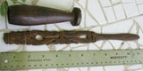 RARE ANTIQUE MELANESIA MASSIM TROBRIANDS ISLAND (BETEL LIME) UNIQUE WOOD CONTAINER SET (WITH DELICATELY HAND CARVED SPATULA), GREAT PATINA ON CONTAINER (EARLY 1900’S), SPATULA IS MORE RECENT. No BP5