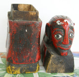 ANTIQUE HAND CARVED HAND PAINTED BETEL BOX FROM WEST JAVA REPRESENTING A KELANA MASK & FIGURE, THE DEMON KING RAHWANA FROM THE WAYANG TOPENG & RAMAYANA EPICS. QUID CONTAINER FOR BETEL HABIT