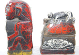 ANTIQUE HAND CARVED HAND PAINTED BETEL BOX FROM WEST JAVA REPRESENTING A KELANA MASK & FIGURE, THE DEMON KING RAHWANA FROM THE WAYANG TOPENG & RAMAYANA EPICS. QUID CONTAINER FOR BETEL HABIT