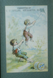 EPHEMERA AMERICANA WHIMSICAL ART: 1800's FRAMED ANTIQUE VICTORIAN ADVERTISING TRADE CARD: CLARK'S O.N.T, BOYS FLYING A KITE (DFPO1Q) ADORABLE LITTLE KID DESIGNER COLLECTOR COLLECTIBLE WALL DÉCOR UNIQUE BOY’S ROOM
