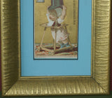 EPHEMERA AMERICANA WHIMSICAL ART: 1800's FRAMED ANTIQUE VICTORIAN ADVERTISING TRADE CARD: MILK-MAID BRAND TOP HAT BOY (DFPO1R) IN HAND PAINTED VINTAGE FRAME BABY ROOM DESIGNER COLLECTOR COLLECTIBLE WALL DÉCOR