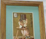 EPHEMERA AMERICANA WHIMSICAL ART 1800's FRAMED ANTIQUE VICTORIAN ADVERTISING TRADE CARD: MILK-MAID BRAND, TOP HAT TOT (DFPO1S) DESIGNER COLLECTOR COLLECTIBLE WALL DÉCOR UNIQUE CUTE BABY WITH TOP HAT