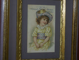 EPHEMERA AMERICANA WHIMSICAL ART: 1800's DOUBLE FRAMED ANTIQUE VICTORIAN ADVERTISING TRADE CARD: GOOD-WILL SOAP GIRL IN YELLOW & MAUVE DRESS (DFPO1N) ADORABLE LITTLE KID DESIGNER COLLECTOR COLLECTIBLE WALL DÉCOR UNIQUE CHILD ROOM