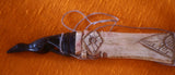 Collector Timor Ethnic Authentic Tribal Lime Container ( used during Betel Habit), Unique Vintage Hand Carved Buffalo Bone receptacle with Scrimshaw motifs, Hand Carved Wood Lid Stopper of Ibis Bird BN44