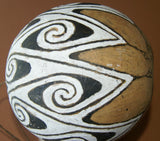 BETEL PARAPHERNALIA: ETHNIC VERY RARE PRIMITIVE LIME GOURD, HAND PAINTED TRADITIONAL MOTIFS CREATED WITH NATURAL PIGMENTS (CHARCOAL & LIME), COLLECTED ON THE PREMISES, LAKE SENTANI, WEST PAPUA, IRIAN JAYA, LATE 1900'S.
