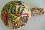 Unique Large Balinese Lime Gourd Hand painted with Wayang Kulit traditional & detailed motifs, Beautiful Kamasan Art depicting Ramayana Epic Scenes:  1G10, 11” tall. Betel habit paraphernalia. Collected in late 1900’s
