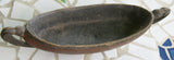 BETEL HABIT PARAPHERNALIA: UNIQUE RARE OLDER POLYCHROME COASTAL RAMU RIVER BETEL MORTAR, HAND CARVED, UNUSUAL CANOE SHAPED WITH BASE, COLOR PIGMENTS, NICE PATINA, COLLECTED IN THE FIELD, NEW GUINEA, MID 20TH CENTURY. 10” LONG