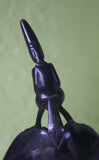 VINTAGE  HAND CARVED ETHNIC TRIBAL BUFFALO HORN  RICE SCOOP WITH DISPLAY STAND,  VERY LARGE  SPOON USED DURING FESTIVITIES, RITES OF PASSAGE AND SUCH, COLLECTED ON THE PREMISES LATE 20TH CENTURY,  INDONESIA