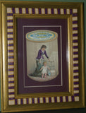 EPHEMERA AMERICANA WHIMSICAL ART: 1800's FRAMED ANTIQUE VICTORIAN ADVERTISING TRADE CARD: CLARK'S MOTHER & CHILD PLAY, BABY FIRST STEPS, VINTAGE HAND PAINTED CUSTOM FRAME TO MATCH (DFPO2D) COLLECTOR COLLECTIBLE WALL DÉCOR UNIQUE GIRL’S ROOM