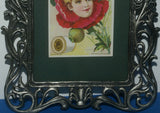 EPHEMERA AMERICANA ANTIQUE WHIMSICAL ART 1887 IN ORNATE FRAME & MATTED, ANTIQUE VICTORIAN ADVERTISING TRADE CARD OF POPPY GIRL: J.& P. Coats (DFPO2J) LACY METAL FRAME 8,5" X 6",5 DESIGNER COLLECTOR COLLECTIBLE WALL DÉCOR