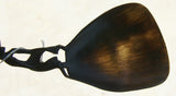 HAND CARVED ETHNIC TRIBAL BUFFALO HORN LIME SCOOP, LARGE  SPOON USED DURING FESTIVITIES, RITES OF PASSAGE ETC... COLLECTED ON THE PREMISES IN THE LATE 20TH CENTURY, INDONESIA, ITEM 250C 8” X 4 1/2” PROTECTIVE ANCESTOR HANDLE. BETEL NUT PARAPHERNALIA.