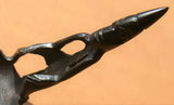 HAND CARVED ETHNIC TRIBAL BUFFALO HORN RICE OR LIME SCOOP, LARGE  SPOON USED DURING FESTIVITIES, RITES OF PASSAGE ETC... COLLECTED ON THE PREMISES IN THE LATE 20TH CENTURY, INDONESIA , ITEM 250C 8” X 4 1/2” PROTECTIVE ANCESTOR HANDLE.